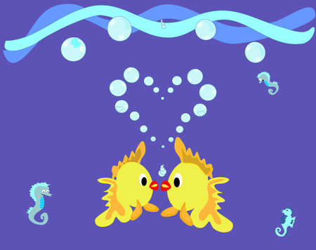 two fish kissing in the shape of a heartのイラスト素材
