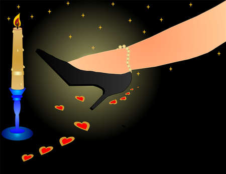 bare leg with stiletto, wearing a pearl ankle bracelet in candle lightのイラスト素材