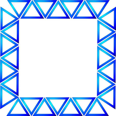 Blue gradient triangles formed into a rectangle to make  a frame or border background, over white.