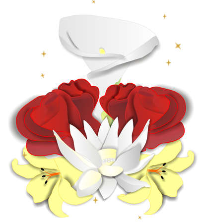 bouquet of yellow lilies, calla lily, locus and roses to give as a gift to a friendship or one you love..のイラスト素材