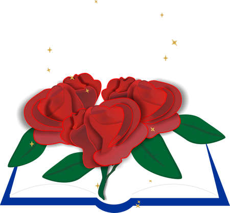 Book with roses laying across the pages, representing those that are loved here and the ones we lost..のイラスト素材