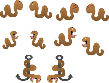Various worms , some with glasses, and on hooks illustrationsのイラスト素材