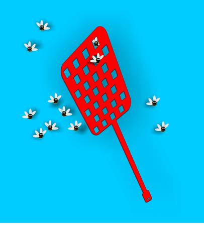 Fly swatter with some pesky flies around it....のイラスト素材
