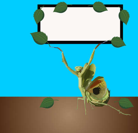 Praying mantis holding up a sign for your text...のイラスト素材