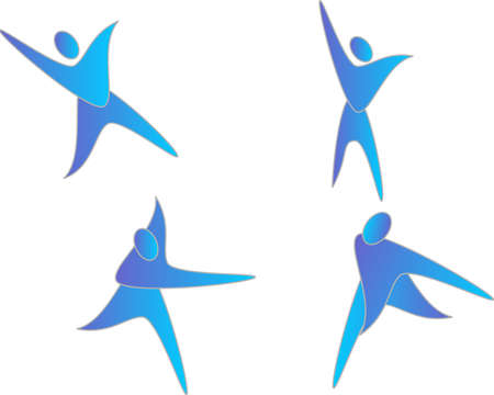 Four pictogram people shaking, dancing, jumping, and playing aroundのイラスト素材