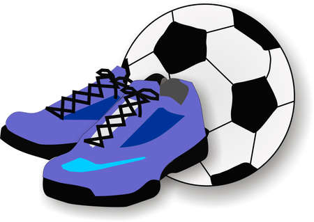 Pair of running shoes and a soccer or football, in the background.  Great for all sports..のイラスト素材