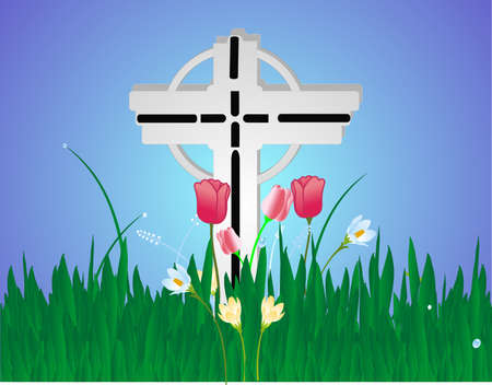Cross decorated with flowers in celebration of life and more...のイラスト素材