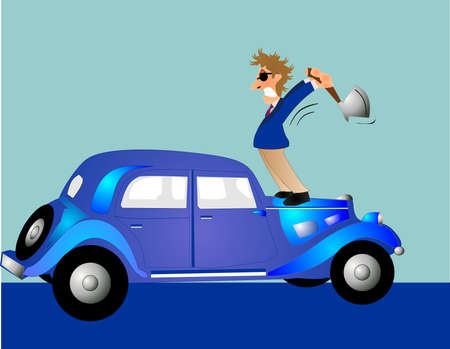 Man swinging axe for the division of assets, when liquidating properties..のイラスト素材