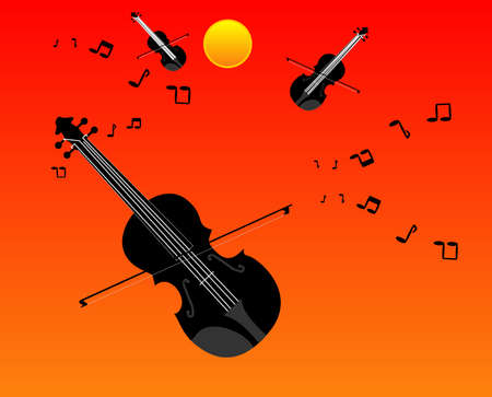 Universal string orchestra music in the air around the worldのイラスト素材