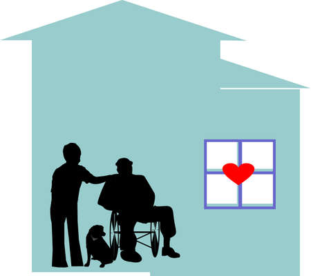 Hospice worker, helping this man and his dog, live life with dignity!のイラスト素材