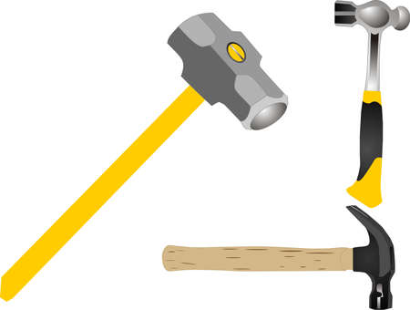 Ball peen hammer, sledge hammer and claw hammer illustration.のイラスト素材