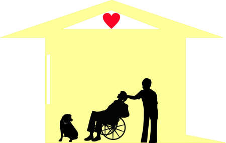 Palliative care giver, helping this man and his dog,in their home!のイラスト素材