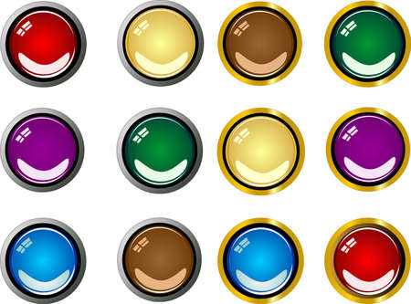 Group of sphere shaped, glossy buttons, in a silver or gold casing..のイラスト素材