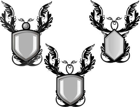 Group of silver decorated  emblems or  crests, for your text or designのイラスト素材