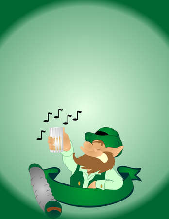 Singing a folk song, with a pint of ale in his hands, this leprechaun, is feeling lucky, today!のイラスト素材