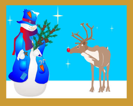 Ms. Snowlady is looking at Rudolf, wondering if she wants a candy cane...With the stars shining so brightly in the skyのイラスト素材