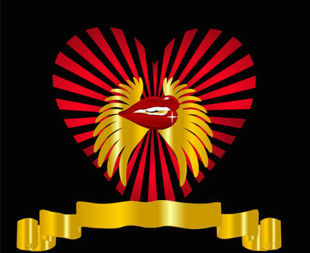 Graphic design with hearts, lips, and a banner,for many usages for love and Valentines...Number 2 in a set of 5..のイラスト素材