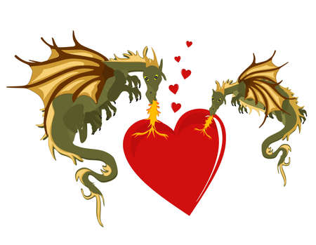 Two dragons heating up the heart with their flames of romance..のイラスト素材
