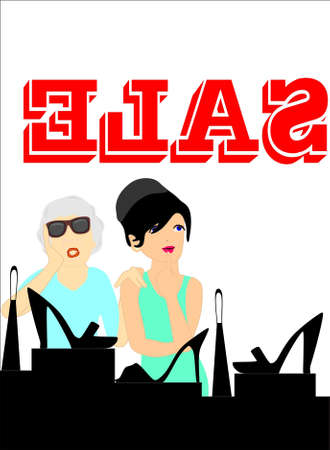 Viewing through a window the latest sale of shoes and handbags  A mother and   daughter moment のイラスト素材