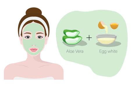 Woman with natural facial mask, Facial treatments, Cosmetic, Aloe Vera and Egg whiteのイラスト素材