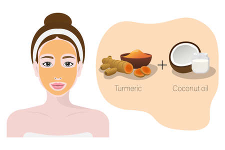 Woman with natural facial mask, Facial treatments, Cosmetic, Turmeric and Coconut oilのイラスト素材