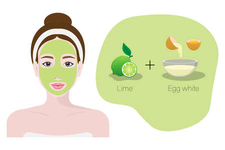 Woman with natural facial mask, Facial treatments, Cosmetic, Lime and Egg whiteのイラスト素材