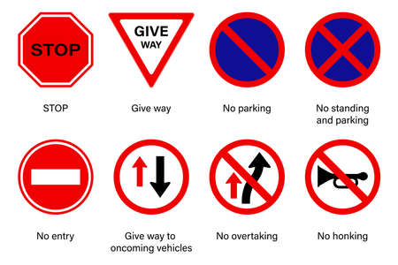 Set of regulatory signs vector, Traffic symbol on white backgroundのイラスト素材