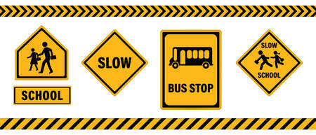 Set of school zone street, Pedestrians road sign vectorのイラスト素材