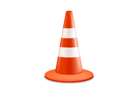 Traffic cone on white background, Orange road warning coneのイラスト素材