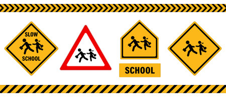 Set of school zone street, Pedestrians road sign vectorのイラスト素材
