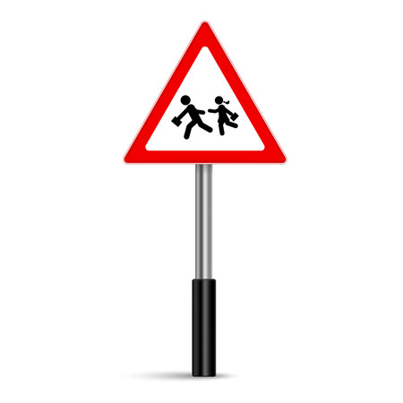 School zone warning sign vector on white backgroundのイラスト素材
