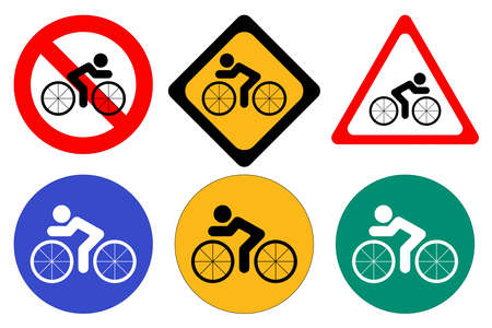 Set of bicycle signs on white backgroundのイラスト素材