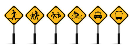 Set of traffic signs vector, Warning sign on white backgroundのイラスト素材
