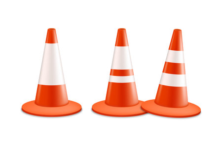 Traffic cones on white background, Orange road warning coneのイラスト素材