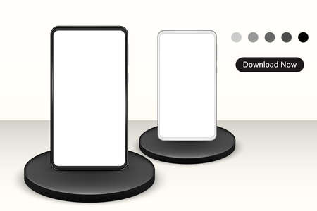 Black and white smartphone with display stand, Mobile phone for web, inforgraphics or presentationのイラスト素材