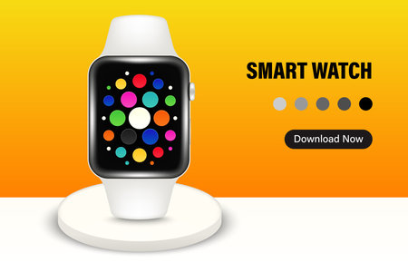 White smart watch with display podium vector, Electronic device mockup, Template for advertisingのイラスト素材