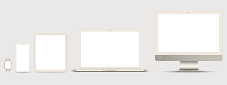Set of smart watch, Smartphone, tablet, laptop and monitor, Electronic devices with blank screenのイラスト素材