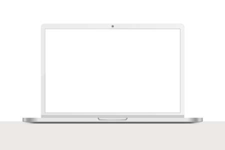 Realistic laptop with blank screen, Electronic device mockup, White computer notebook front viewのイラスト素材