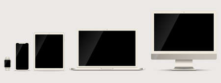 Set of smart watch, Smartphone, tablet, laptop and monitor, Electronic devices with blank screenのイラスト素材
