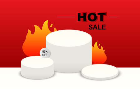 Hot sale concept decorate with fire and displays podium for products presentation, Background for promotion saleのイラスト素材