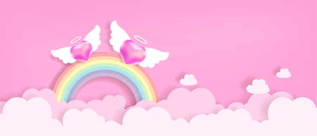 Cupid's heart and rainbow. Valentine's day of love background vectorのイラスト素材