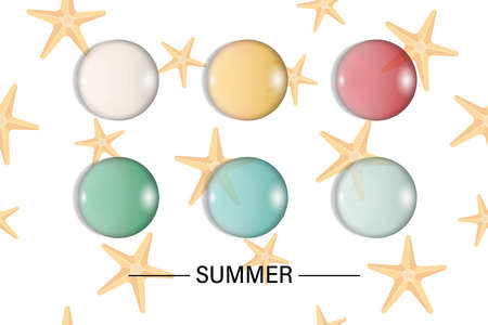 Water drops in summer tones with starfish background.のイラスト素材