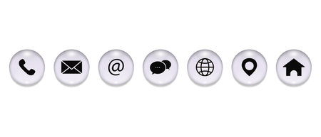 Contact us icons for addvertising. Phone, mail, email, chat, website, map pin and homepage. Customer service concept.のイラスト素材