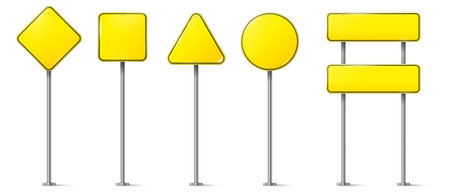 Set of yellow traffic signs vector on white background. Road signs. Directing signboard.のイラスト素材