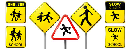 Set of school signs zone vector. Pedestrian. Road and Traffic signs.のイラスト素材