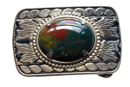 Bloodstone Silver Decorative Vintage, homemade Belt Buckle isolated on a white background.の写真素材