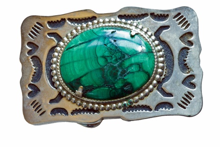 Malachite Vintage, homemade Belt Buckle isolated on a white background.の写真素材
