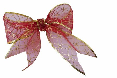 Christmas red and gold bow isolated on a white background with clipping pathの写真素材