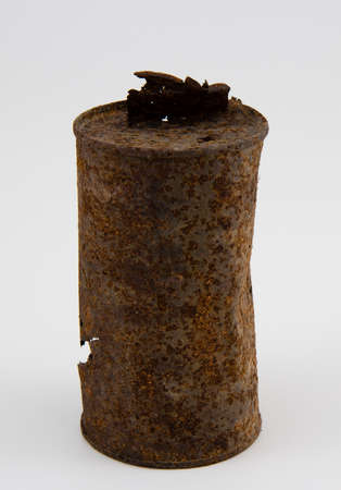 rusty cans on white backgroundの写真素材