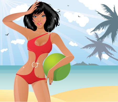 Girl on the beachのイラスト素材